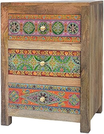 Present Company Hand Painted Indian Furniture 3 Drawer Bedside