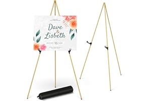 ABITCHA Display Artist Easel Stand - 63" Instant Tripod Collapsible Portable Floor Easel - Easy Folding Adjustable Art Poster Metal Stand for Display Show, Wedding, Painting - Gold