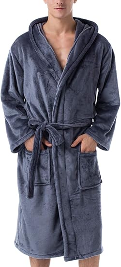Amazon Co Jp メンズガウンバスローブフリースフード付きバスローブハウスコートラウンジウェア 服 ファッション小物