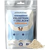 Vitamatic Bovine Colostrum + Collagen Powder - Supplement for Gut Health, Hair Growth, Beauty, Muscle Recovery, & Immune Support - Easy to Mix - Unflavored - 454 Gram, (16 oz)
