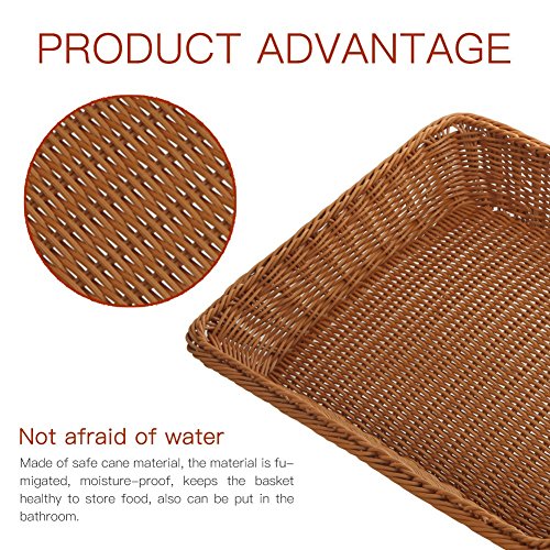 15.7" Poly-Wicker Bread Basket,Woven Tabletop Food Fruit Vegetables Serving Basket, Restaurant Serving,Brown (3 PACKS) - Thumbnail 4