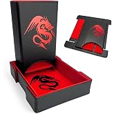 Luck Lab Folding Dice Tower &amp; Dice Tray for DND RPG, Dragon Black/Red | Portable magnetic dice roller folds flat for compact storage and controlled rolls during D&amp;D, RPG, and tabletop game nights.