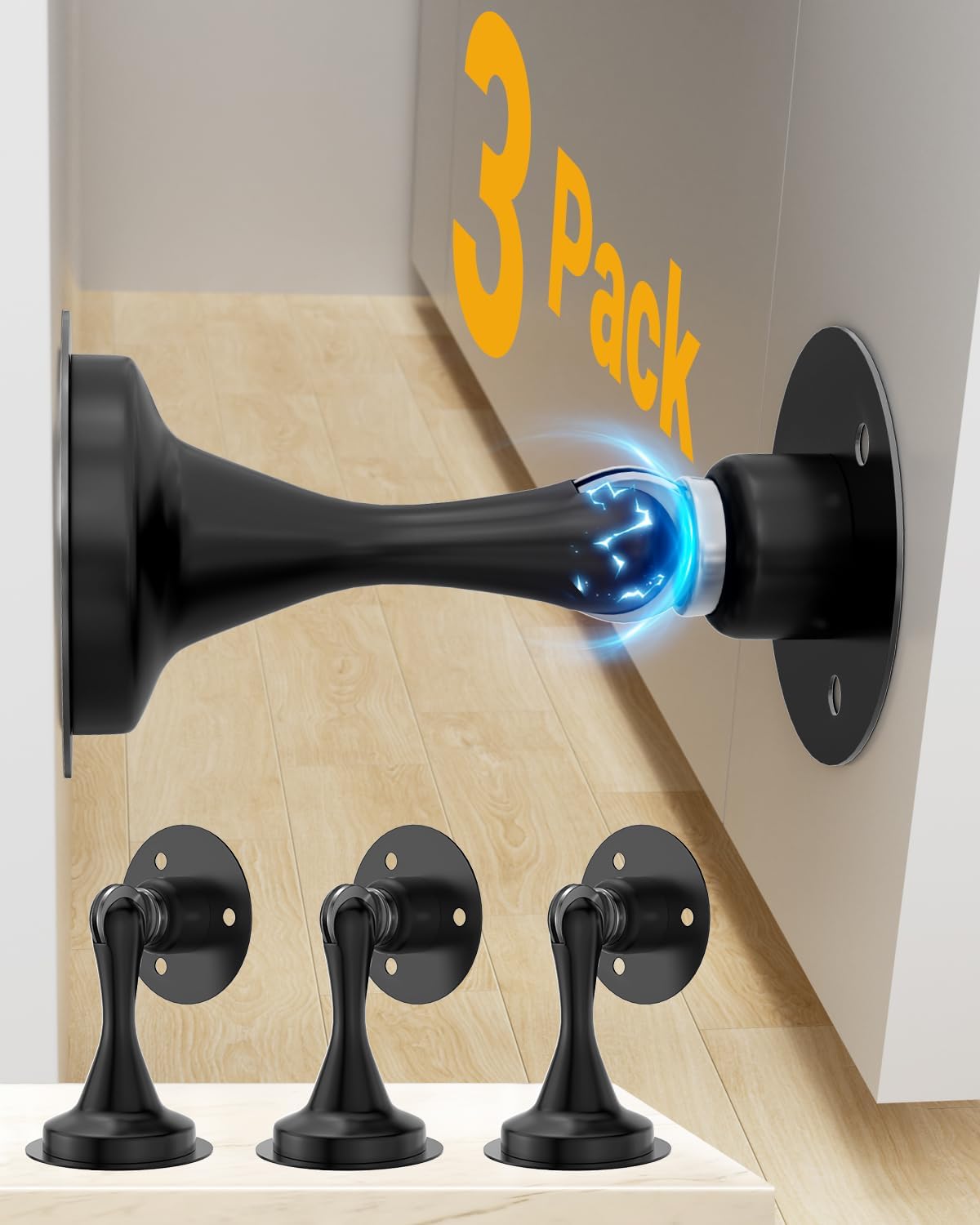 Photo 1 of Door Stoppers Magnetic Doors Stop, Door Catch 3 Pack Stainless Steel Magnet Door Stopper for Wall Bottom of Door Holder Open, No Drill Stronger Double Sided Tape Adhesive & Screws Apartment Essentials