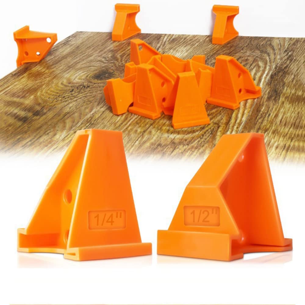 Niciksty 20 Pcs Flooring Spacers Laminate Flooring Installation Kit with 1/4" & 1/2" Gap, Wood Floor Install Tool for Laminate, Vinyl Plank, Hardwood, LVT, and Floating Floor Installation, Orange