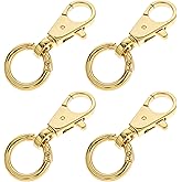 Keychain Clip, 4 Pieces Metal Snap-On Keychain Ring Hook Double Opening Keychain Clip Heavy Duty Push Swivel Clasp Hooks for Purses Keys Lanyards Jewelry Findings Making Accessories, Gold