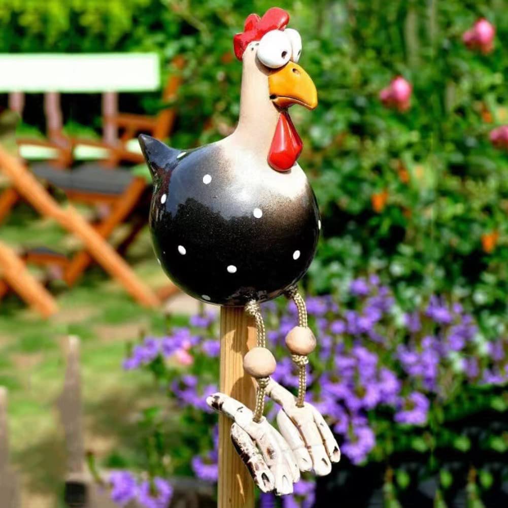 OKESYO Ceramic Chicken Garden Decoration Resin Garden Stake Animal Figure Chicken Garden Stake Handmade Ceramic Figure Garden Decoration Patio Weatherproof Chicken Garden Stake Figure