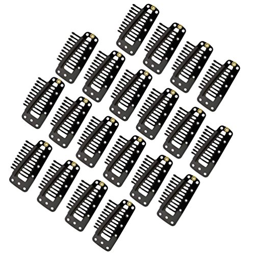 Jmkcoz 20pcs Snap-Comb Wig Clips with Rubber for Hair Extension Hairpiece DIY Clip in Hair Extensions 10-Teeth Wigs Weft Black Color