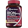 Doctor's Recipes Iron Supplement 65 mg with Vitamin C - Maximized Absorption & Stomach Friendly Iron Pills for Red Blood Cells Formation, Heart, Brain & Immunity Health - Vegan Non-GMO 180 Iron Tabs