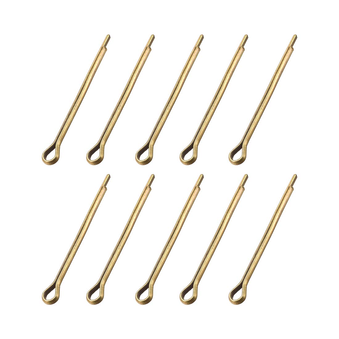 sourcing map Split Cotter Pin - 3mm x 40mm (1/8 inch x 1 37/64 inch) Solid Brass 2-Prongs Gold Tone Fastener Clip Key 10Pcs