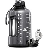 AQUAFIT 1 Gallon Water Bottle with Time Marker - Straw & Chug Lid - BPA Free Gym Water Bottle with Straw - Big Gallon Jug (Gray, 128 oz - 2in1 Lid)