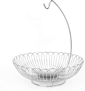 Fruit Basket with Banana Hanger Large Stainless Steel wire Fruit bowl for Kitchen Counter LANEJOY