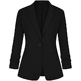 LADI TREND Blazer for WomenDressy Casual 3/4 Sleeve Blazer Notched Lapel Business Office Cardigan Suit Jacket with Pockets(Black S)
