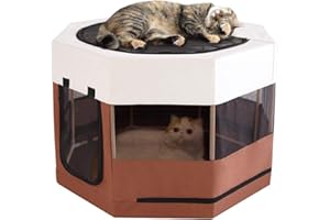 MEOW&WOOF Cat Playpen for Small Animals Wood Frame Cats Cage Indoor Kitten Crate Dog Play Pens for Puppy Large Size Sturdy Struction Long Lasting Use