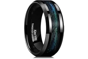 King Will Mens Tungsten Wedding Band, 6mm/8mm Galaxy Style Sandstone Opal Inlay Polished Beveled Edge Unique Rings for Men Women, Comfort Fit, Durable