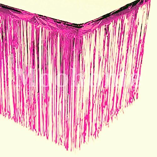 Moohome Foil Fringe Fuchsia Table Skirt 9ft. x 29inch Tinsel Party Table Skirt 108" x 29" (1-Pack, Fuchsia)