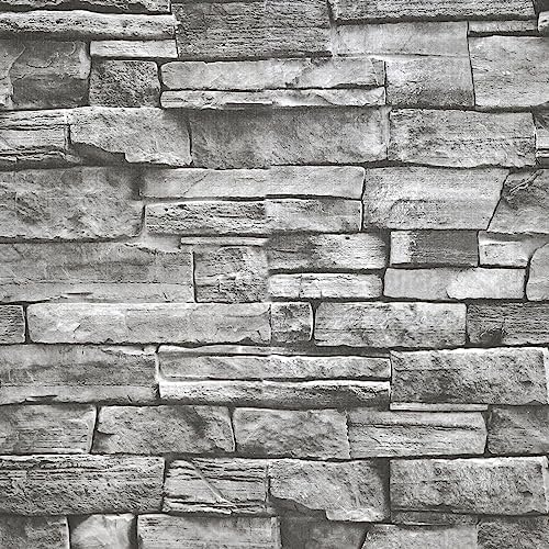 Yancorp 10ft Peel and Stick Wallpaper Light Grey Stone Brick Wallpaper