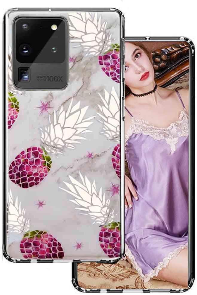 GDHONGT Galaxy S20 Ultra Case, Slim Cute Hybrid Scratch Resistant Hard Back Clear Soft Flexible Shockproof TPU Bumper Protective Case Compatible with Samsung Galaxy S20 Ultra 6.9"-Pinapple