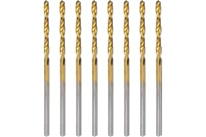 HARFINGTON 8pcs Brad Point Drill Bits 2mm(5/64") Dia HSS4241 Straight Round Shank Metric Brad Point Spiral Twist Drill Bits for Carpenter Woodworking Plastic Rubber, Golden