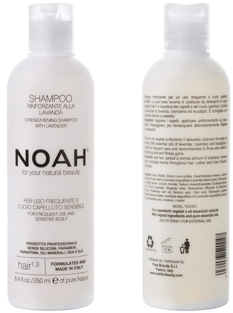 NOAH Hair 1.3 Strengthening Shampoo with Lavender – For Sensitive Scalp & Frequent Use, Moisturises, Strengthens Hair, Eucalyptus & Rosemary Oils, Paraben-Free, Sulfate-Free, 250ml