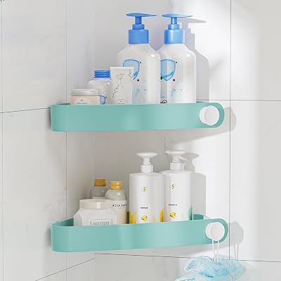 Sotfamily Corner Shower Caddy 2 Pack Turquoise No Drilling Adhesive Shelves