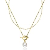 Layered Gold Necklaces for Women, Stackable Dainty 14K Gold Baroque Pearl Pendant Simple Chain Necklace, Trendy Minimalist Jewelry Christmas Birthday Wedding Gifts for Mom Daughter Wife Girlfriend