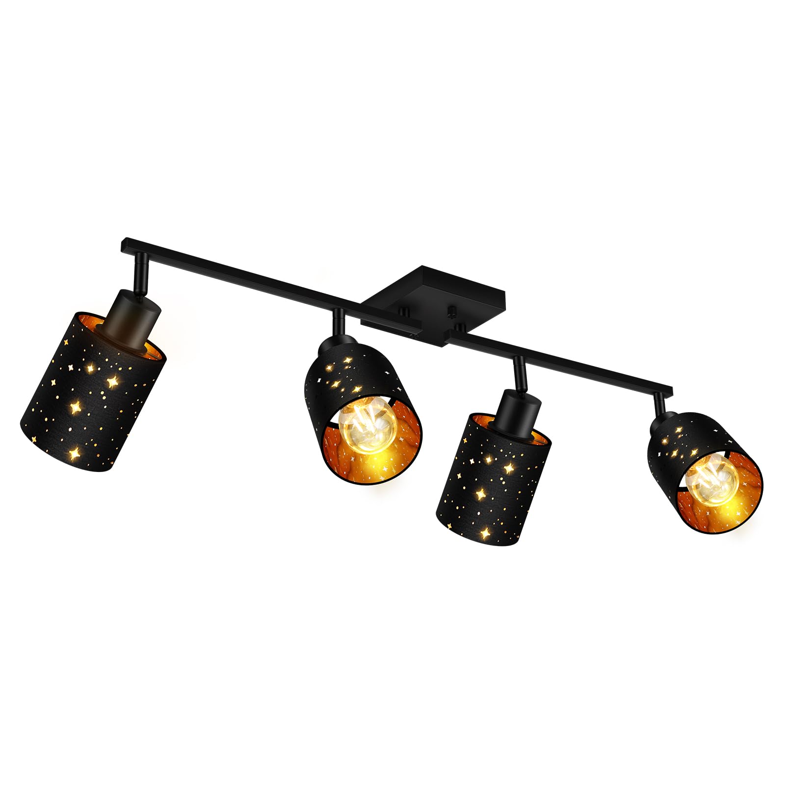 Photo 1 of 4 Light Track Lighting Kit, Black 4 Way Modern Flexible Ceiling Spotlight, Industrial LED Wall Light for Kitchen Cabinet Gallery Bar Hallway Living Room, Black Stars Design Contemporary, E26 Socket