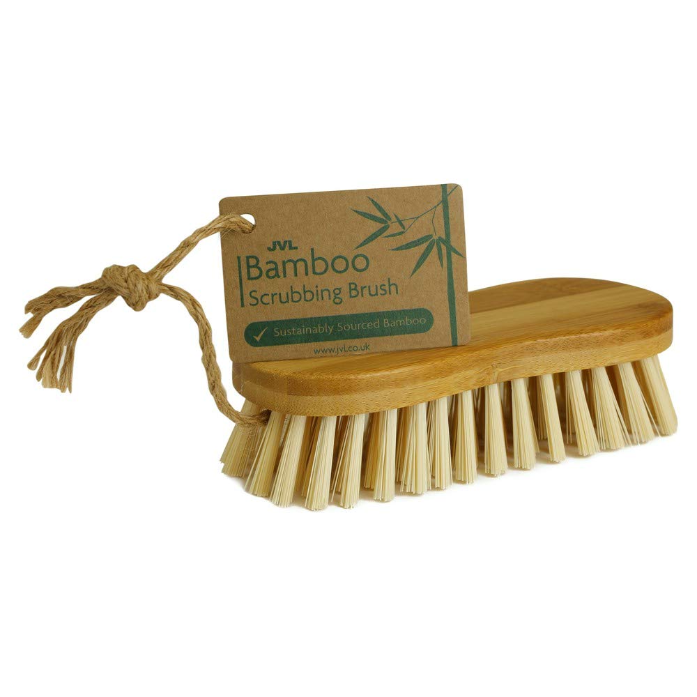 JVL Bamboo Hand Scrubbing Brush with Hemp Loop, Natural