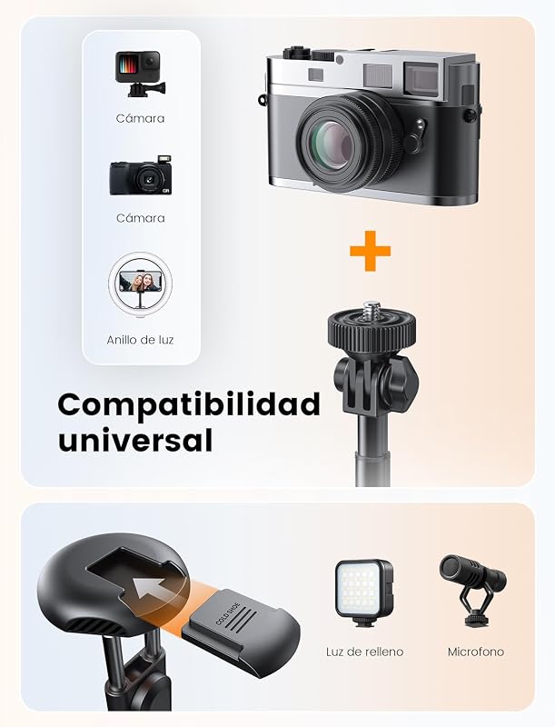 Tripé Selfie Stick de 180cm, monopé móvel NT79 com comando remoto para telemóvel e câmara, compatível com iPhone/Samsung/Gopro/Câmara (preto) — foto 4 de 8