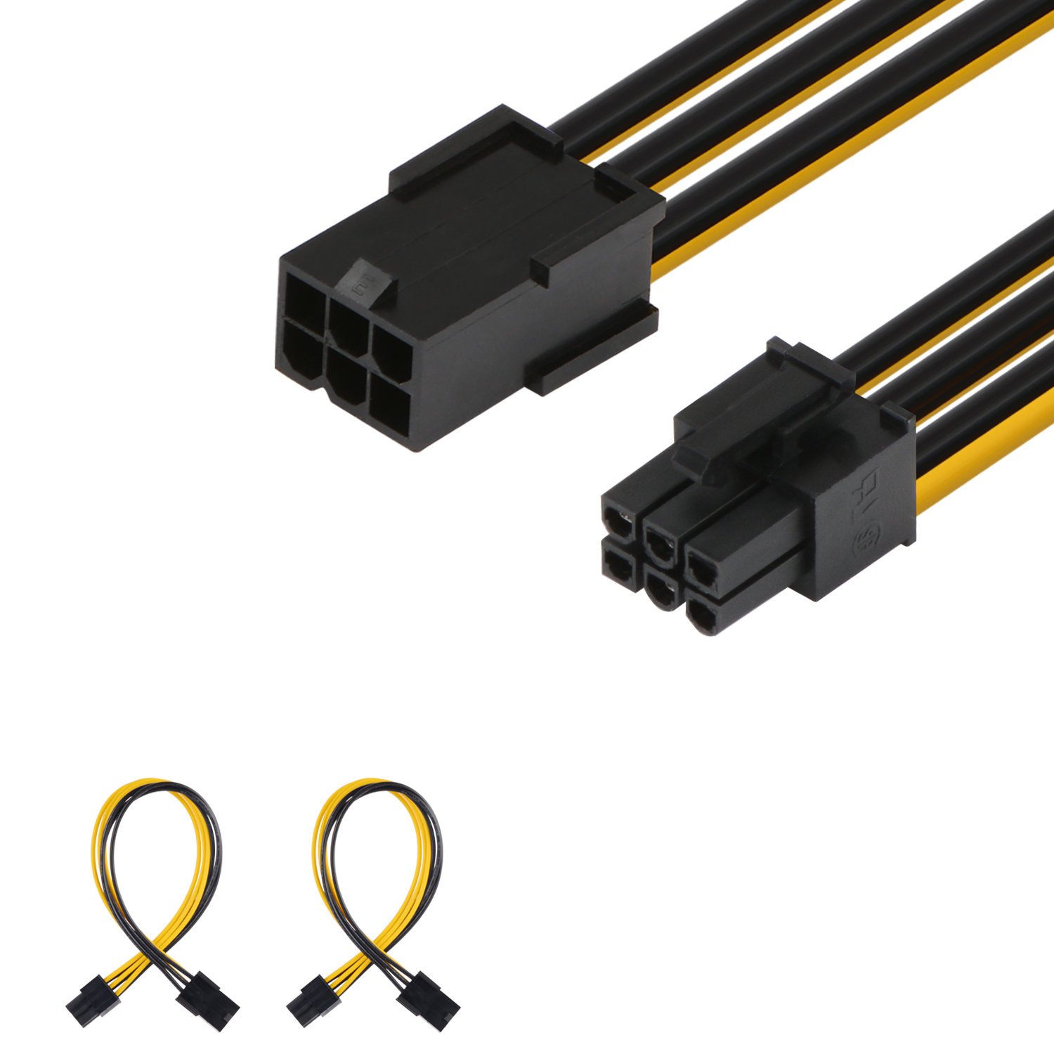 J&D 6 Pin PCIe M/F Power Extension Cable (2 Pack), Male to Female Cable, 10 inch, Black