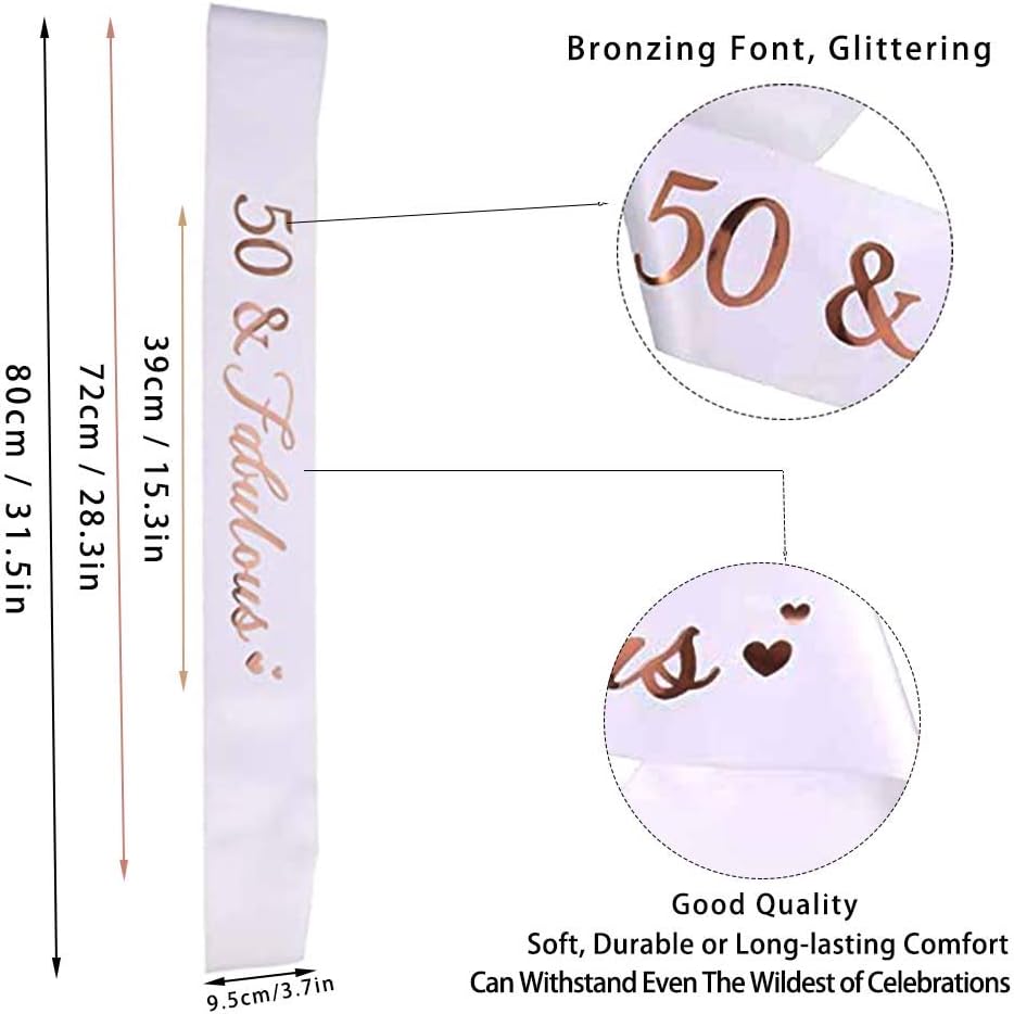 50th Birthday Sash and Crystal Tiara Birthday Crown for 50th Birthday Decorations Women Birthday Gift Party Accessories (Rose Gold) - Image 5