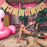 Hello Summer Burlap Banner Rustic Summer Banner with Flamingo Pattern Summer Garland Flag Decoration for Pool Party, Beach Party, Barbecue Party (Color Set 1)
