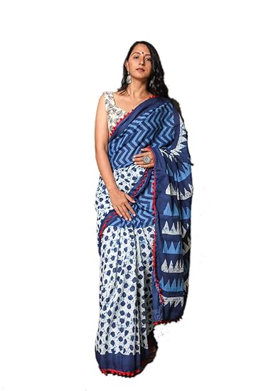 Multi Cotton Hand Block Printed Saree with Blouse