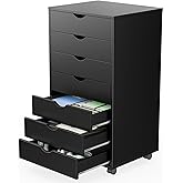 Sweetcrispy 7 Drawer Chest Mobile Storage Cabinets Wooden Dresser with Wheels Room Organization Furniture for Office Home, Black Wood