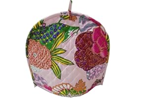 EKAVYA Tea Cozy for Teapot -Vintage Peach Floral Printed Insulated 100% Cotton Handmade Dust Cover for Teapot Features an Indian Mandala Designs in England and fits 1 to 6 Cup Kettle Cover