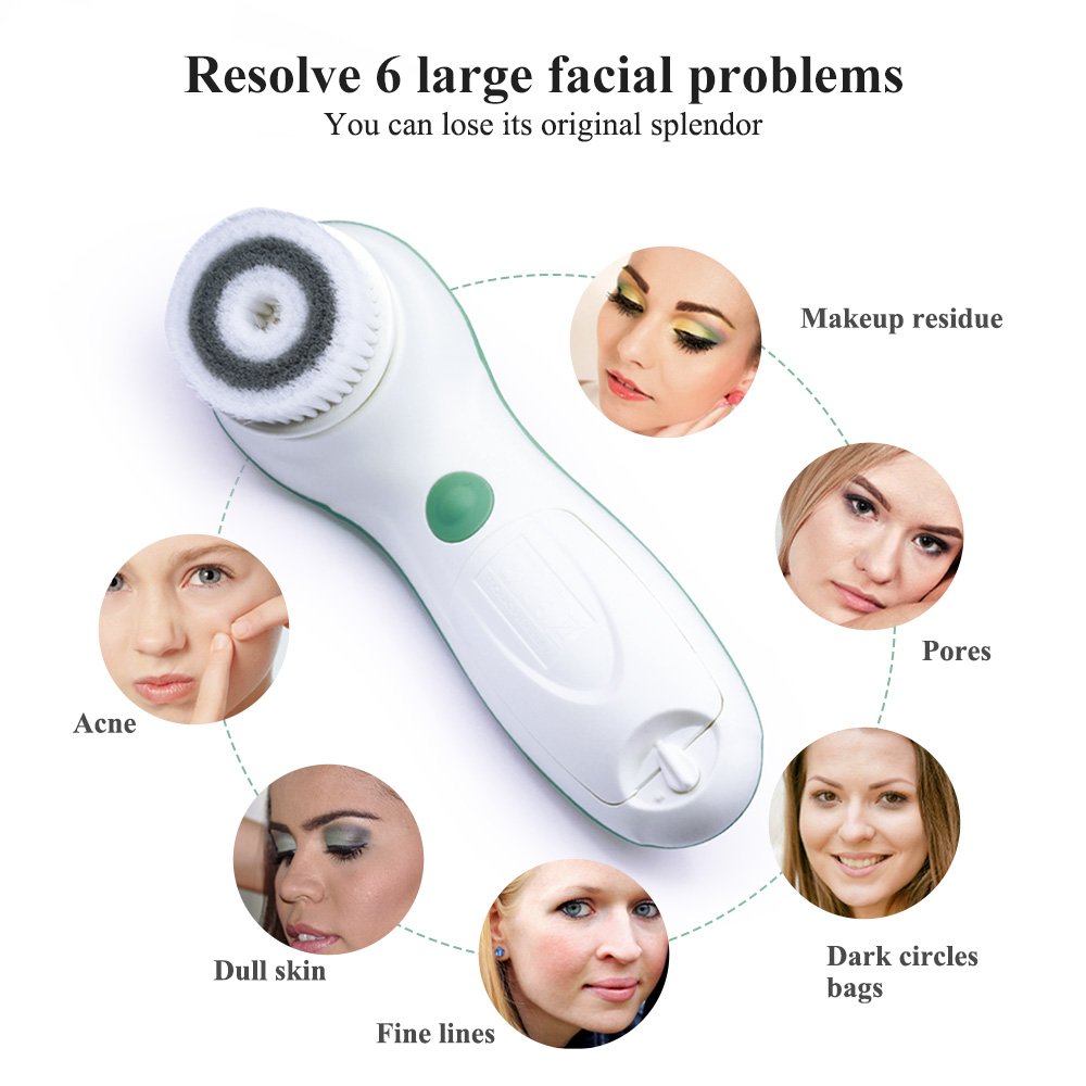 TOUCHBeauty Waterproof Face Brush Set for Skin Cleaning and Exfoliating with 2 Speed,3 Different Cleansing Brush Head for Oily Sensitive Skin TB-0759A