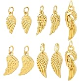 PH PandaHall 10pcs 5 Styles Angel Wings Charms, 18K Gold Plated Brass Golden Wing Feather Pendant Fairy Charms with Jump Ring for DIY Necklace Bracelet Earrings Keychain Craft Jewelry Making Supplies