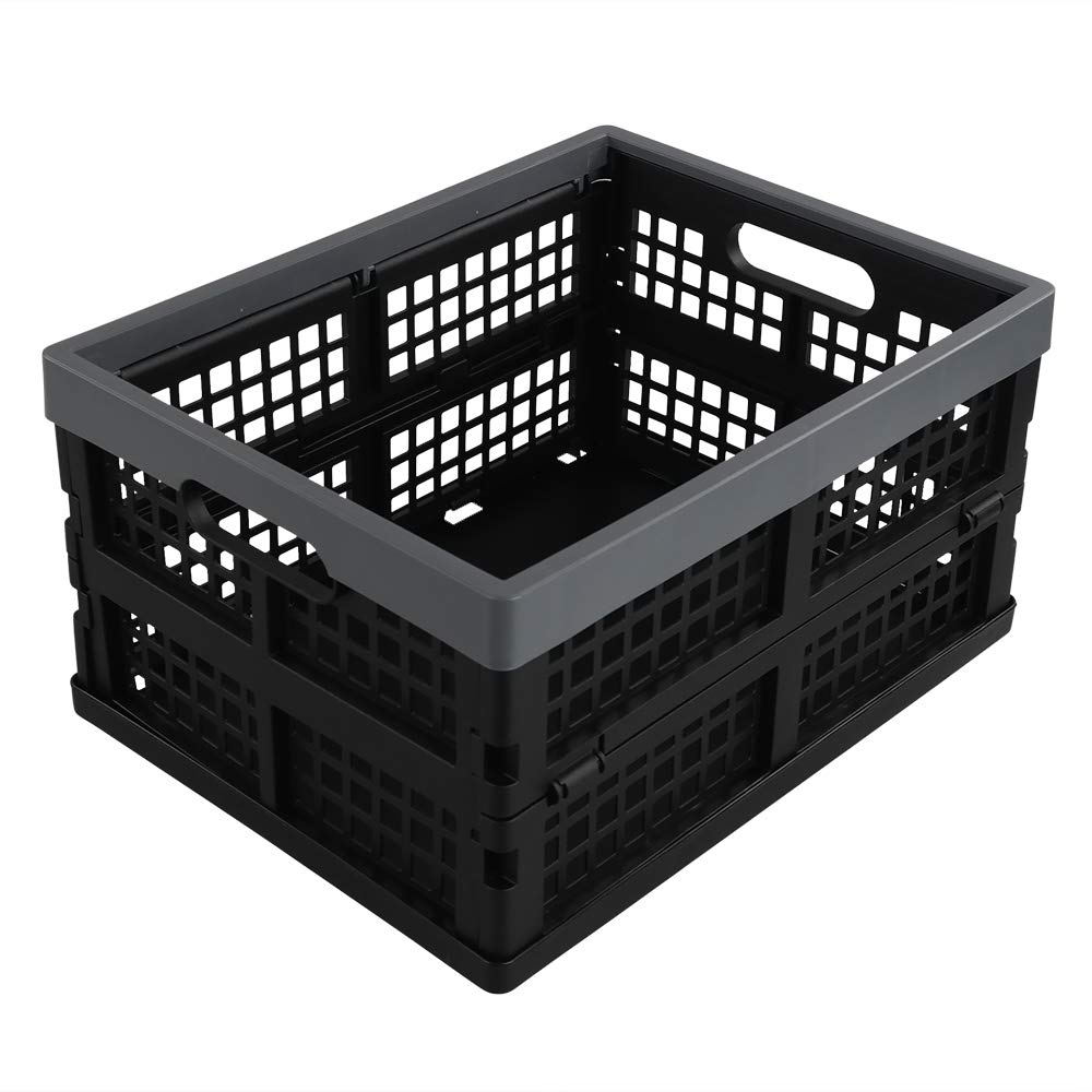 Anbers Black Plastic Storage Crate, 16 Liter Collapsible Storage Bin/Container, 13.5" x 10.3" x 7.2", 1 Pack