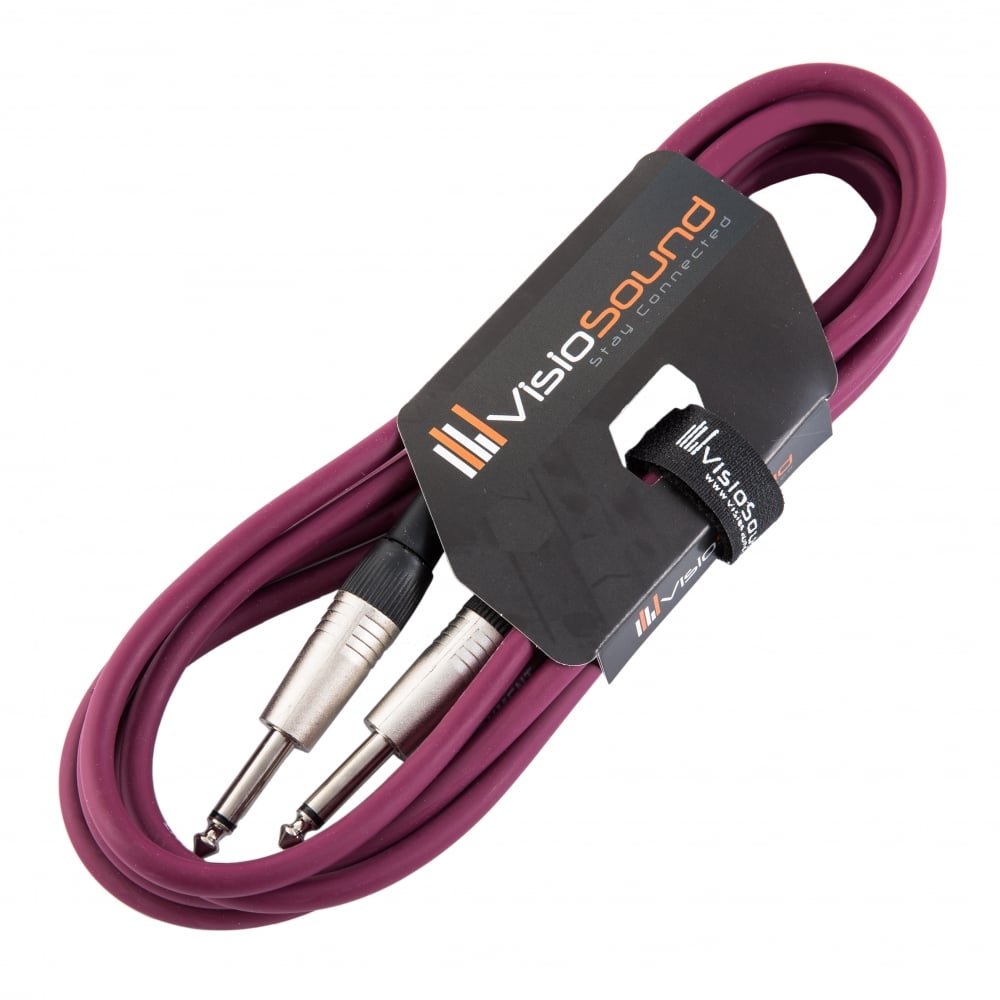 VisioSound Guitar Lead 6.35mm Mono Jack to Jack/Instrument Cable/Patch Lead / 6 Colours 3m Purple