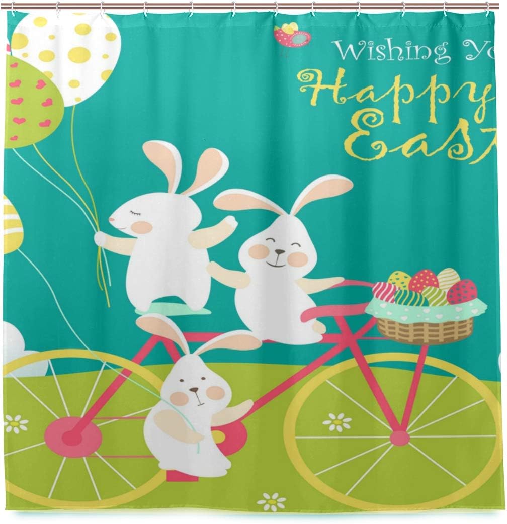 Jessgirl Waterproof close Set with Hooks Bathroom Home Décor Bath Shower Curtain Fabric Rabbit Balloon Easter Egg 72x72 Inch