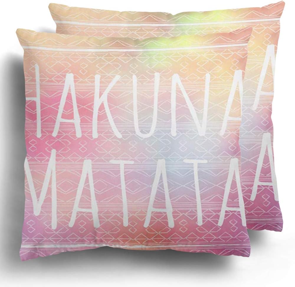 Throw Pillow Covers Pack of 2 Colorful Hipster Hakuna Matata Ethnic Pattern of Triangles on Blurred Sky Clouds Birthday Cushion Polyester Cases for Sofa Home Decor 18 x 18 Inches
