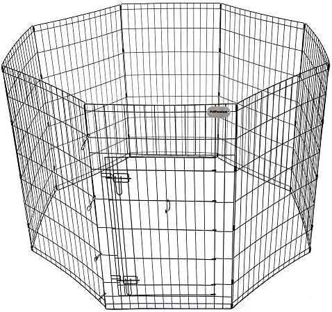 PetPremium Dog Puppy Playpen Pen with Gate | Indoor Outdoor Exercise Play Yard Outside | Small animal Pet Puppies Portable Foldable Fence Enclosures | 8 Panel Metal Wire with Door, Black (42" Height)