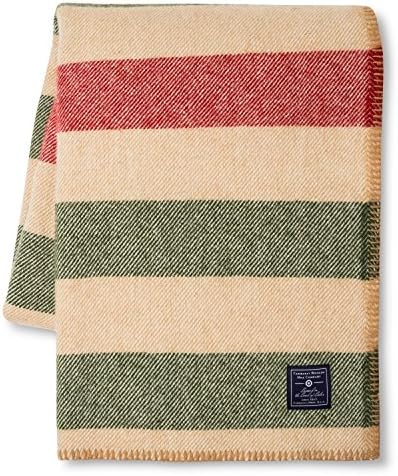 Faribault Woolen Mill Company Wool Throw Blanket, Striped, Camel