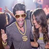 Yontree 5pcs 80s 90s Hip Hop Costume Set Gold Chain Bracelet Ring Glasses view 8