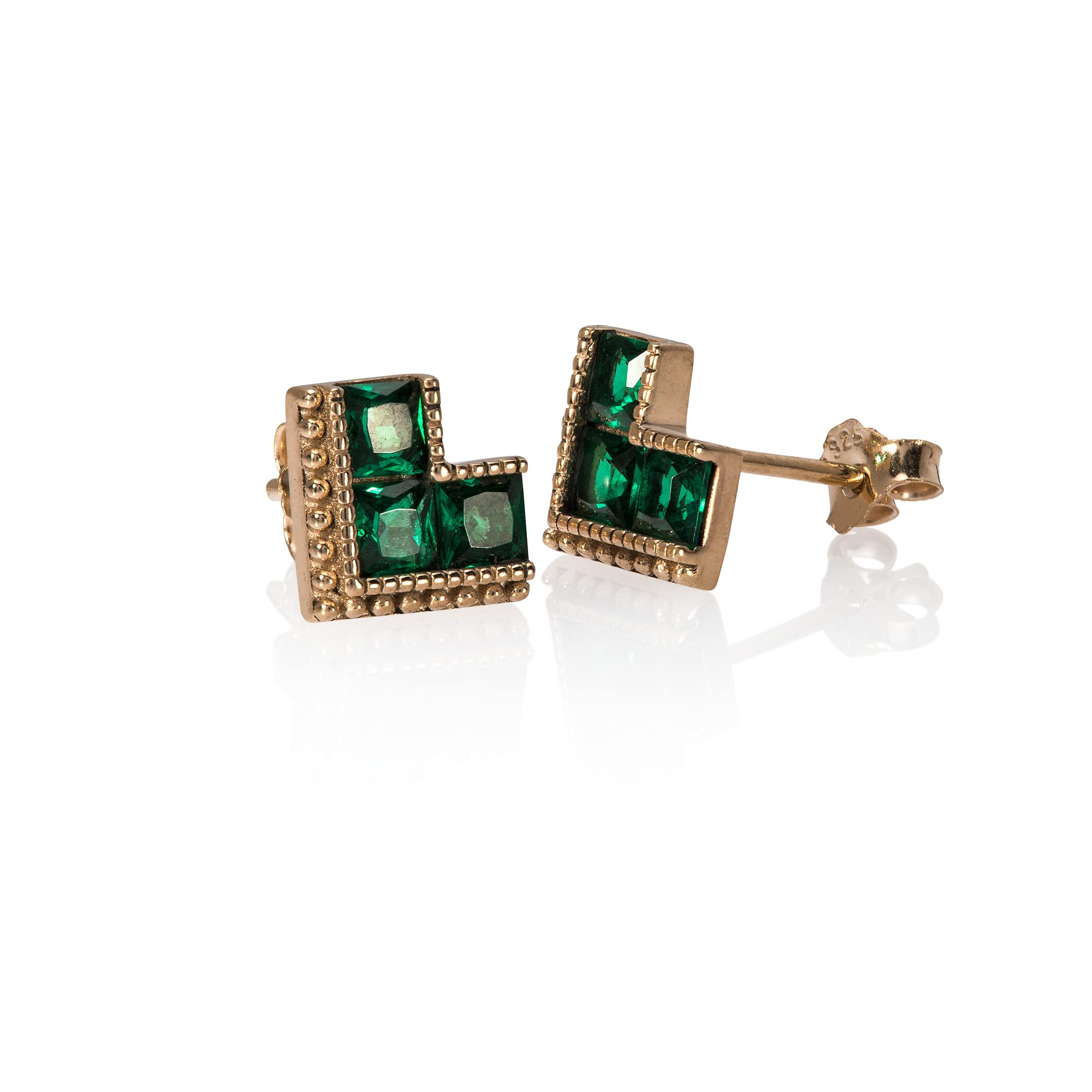 Avnis Nano Emerald Green Gold Plated Earring - 3mm Emerald Earrings , May Birthstone Gold Studs for Women (Gold-Filled)