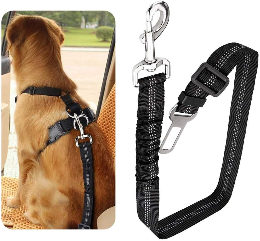 YUIP 1 Pack Car Seat Belt for Pets Adjustable Safety Heavy Duty elastic Leads Harness for Cars with Elastic Nylon Bungee Buffer Seat Belt Dog Car Safety Harness Restraint (Black)