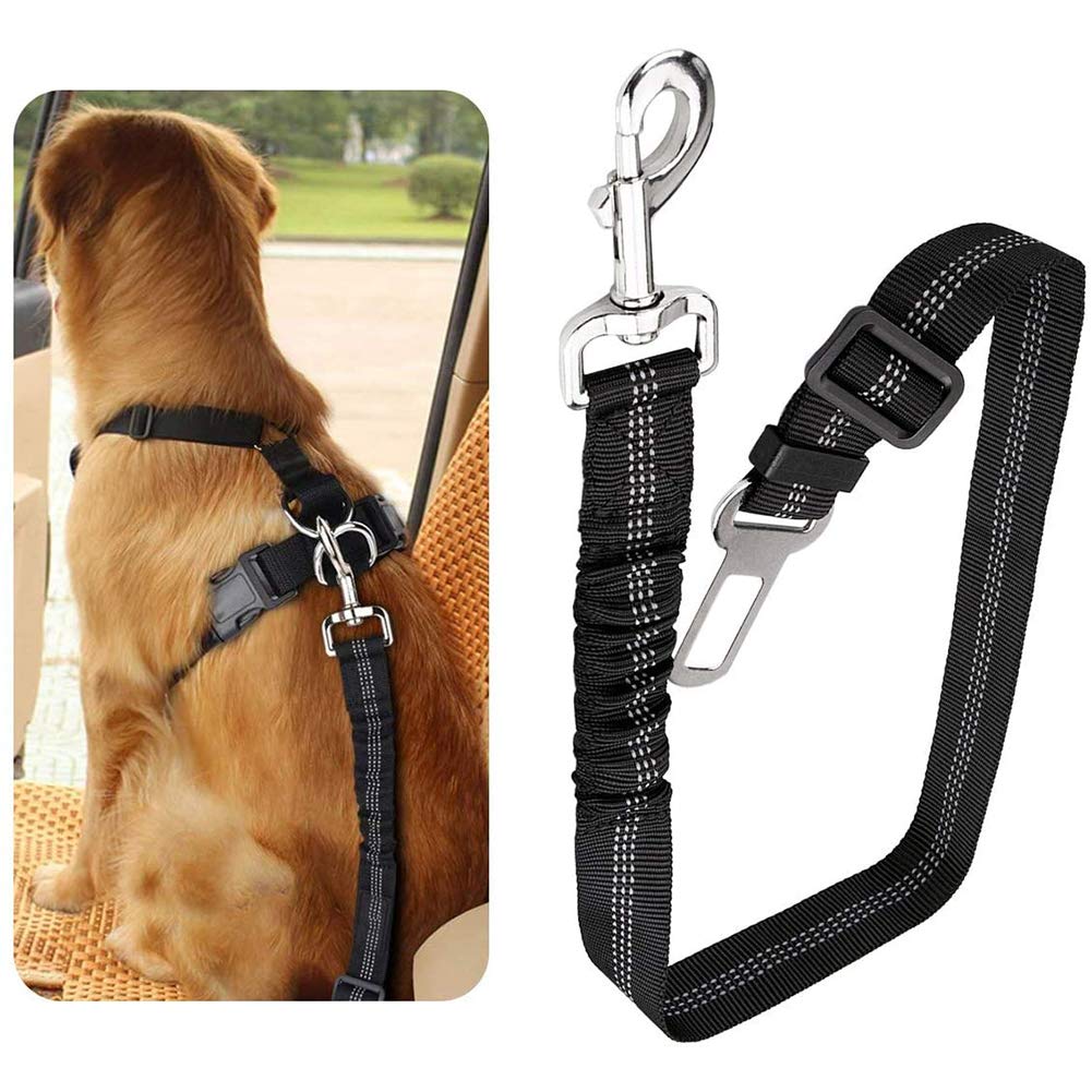 YUIP 1 Pack Car Seat Belt for Pets, Adjustable Safety Heavy Duty elastic Leads Harness for Cars with Elastic Nylon Bungee Buffer, Seat Belt Dog Car Safety Harness Restraint (Black)
