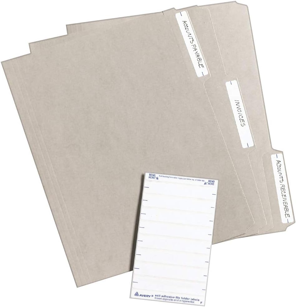 Avery File Folder Labels, Laser and Inkjet Printers, 1/3 Cut, White, Pack of 252 (05202) : Office Products
