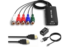 Dingsun Component to HDMI Converter, YPbPr/RGB+R/L to HDMI Converter Adapter, Support 720P/ 1080P for DVD, VSH, Blu-Ray Player, Wii, PS2/PS3, Xbox 360, Gamecube and More (Female)