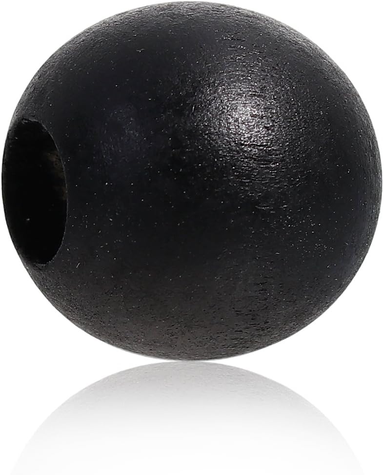 40 Painted Black Large Hole Wood Macrame Bead 24mm Round with 9mm Large Hole