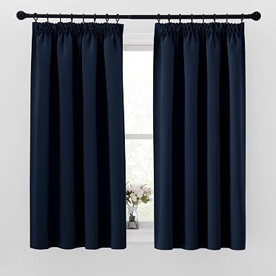PONY DANCE Pencil Pleat Blackout Curtains Navy 2 Panels 46x45 inches